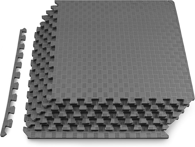 ProsourceFit Exercise Puzzle Mat ½-inch, Checkered EVA Foam Floor Tiles w/Non-Slip Texture, Interlocking Design for Adjustable Gym Surfaces, Shock Absorbing, Grey, 24 Sq Ft - 6 Tiles
