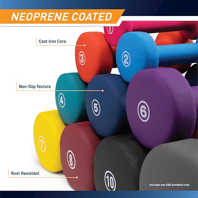 Marcy Colored Neoprene Dumbbell (Sold in Singles or Set) Hand Weights, Exercise Free Weights for Home Gym