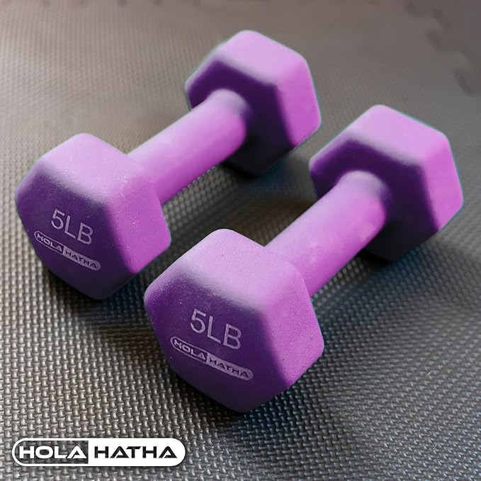 HolaHatha 2, 3, 5, 8, and 10 Pound Neoprene Dumbbell Free Hand Weight Set with Rack, Ideal for Home Exercises to Gain Tone and Definition, Pastel