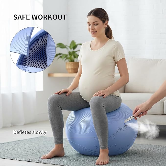 Extra Thick Yoga Ball with Training Instruction, Anti-Burst Slip Resistant Exercise Ball with Pump for Pilates,Physical Therapy,Pregnancy Stability,Birthing Ball 22in 26in 30in
