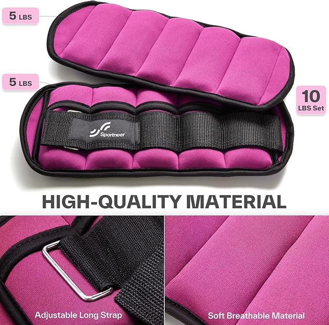 Sportneer Adjustable Ankle Weights Set - 1 Pair (2-10 lbs) Removable Sandbags for Women & Men, Comfortable Neoprene Leg Weights for Walking, Running, Pilates, Yoga, Home Workout & Physical Therapy