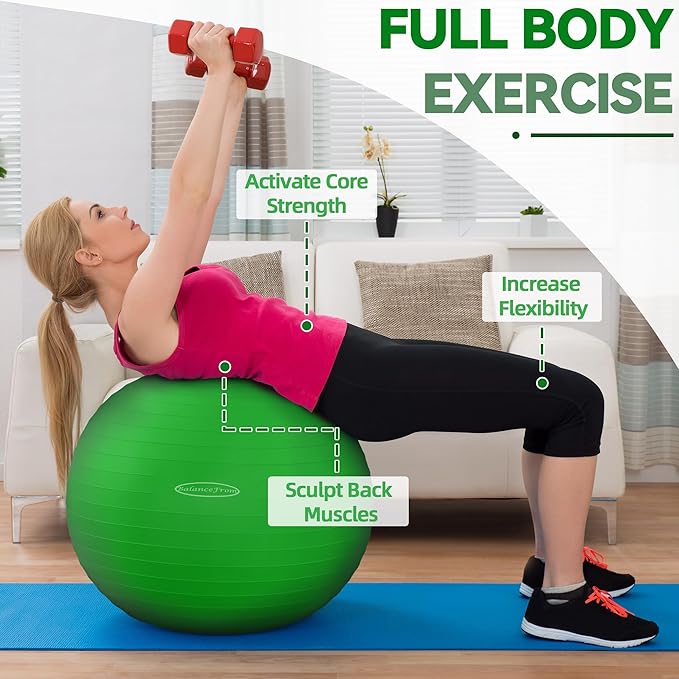Fitvids Anti-Burst and Slip Resistant Exercise Yoga Fitness Birthing Ball with Quick Pump, 2,000-Pound Capacity, Multiple Colors and Sizes