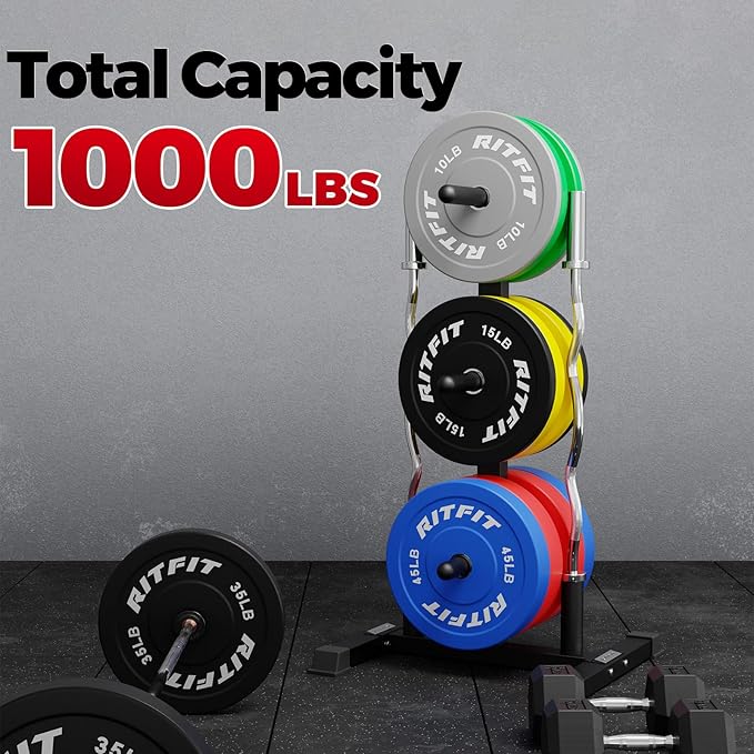 RitFit Weight Plates Rack, Weight Storage Rack with Barbell Bumper Weight Plates Holder for 2-Inch Weight Plates, Capable of Holding Up to 990 LBS