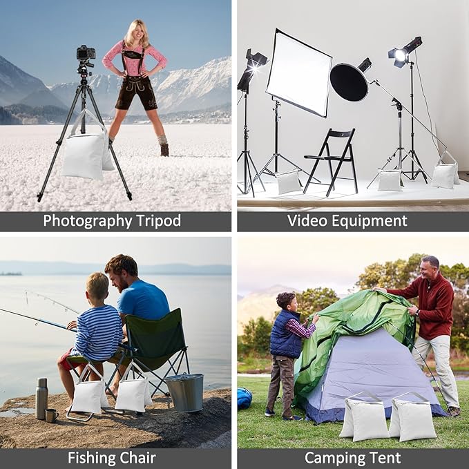 4 Packs White Sandbag Weight Bags for Light Stand Photography Video Equipment, Heavy Duty Saddlebags for Backdrop Stand, Photo Tripod, Canopy, Pop up Tent, Umbrella Base, Fishing Chair, Picnic Table