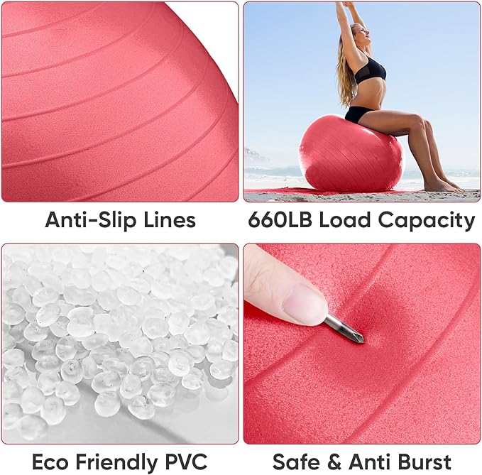 APEXUP Yoga Ball Exercise Ball Anti Slip Heavy Duty for Fitness, Balance & Core Workout, Balance Training, Pregnancy & Physical Therapy, 5 Sizes