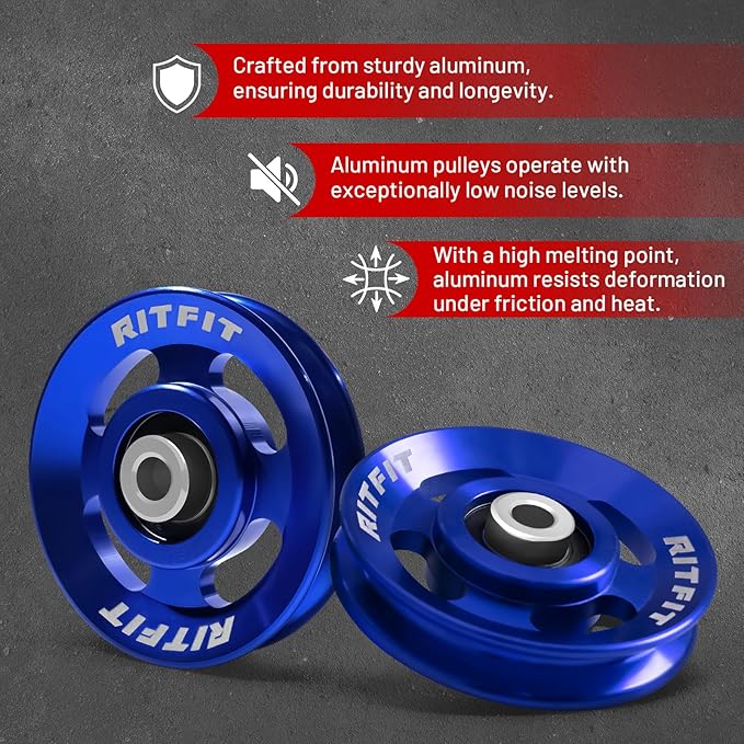 RitFit Aluminum Pulley Wheel for Gym Equipment, 6PCS Set Power Rack Pulley Attachment, 90mm Aluminum Alloy Bearing Gym Pulley Wheel for Home Gym