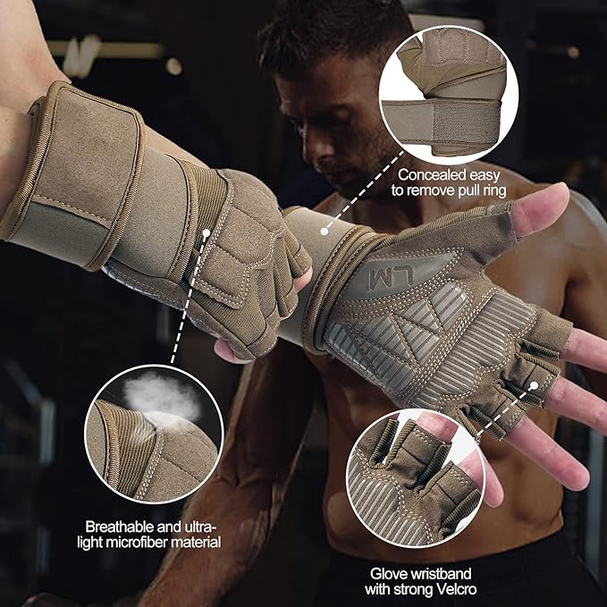 Workout Gloves for Men - Gym Weight Lifting Padded Gloves with Wrist Wrap Support, Full Palm Protection & Silicone Grip Gym Gloves, Exercise, Cross Training, Fitness, Pull-up