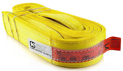 DD Sling 4 Inch x 16 Foot Orange Nylon Lifting Sling – USA Made, 11,500 lb Vertical, 9,200 lb Choker, 23,000 lb Basket – 2-Ply Heavy Duty 900 Webbing, Type 4 Twisted Eye & Eye Rigging Sling