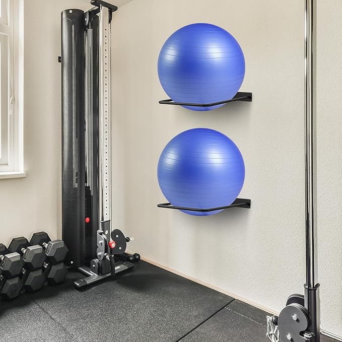 Large Stability Ball Wall Rack - Yoga Ball Storage Rack for Studio, Gym or Home (1 Black)