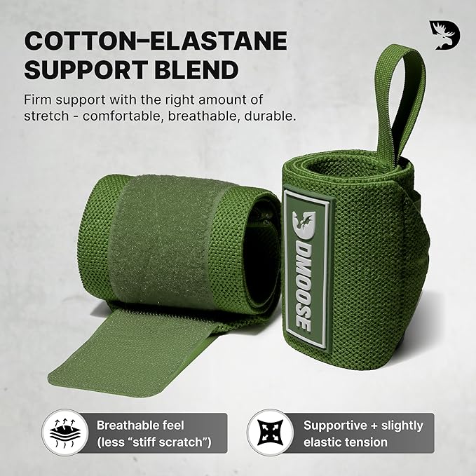 DMoose Fitness Wrist Wraps for Weightlifting 18" - Heavy Duty Gym Wrap with Hand Thumb Loop for Support & Pain Relief, USPA Approved Powerlifting, Weight Lifting Wrist Straps for Men & Women Work Out