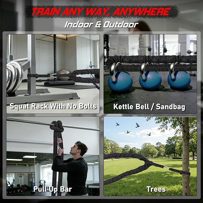 Battle Rope for Home Gym Workout - 1.5 Inch 40ft Heavy Weighted Training Exercise Ropes Fitness Equipment with Sleeve and Anchor Strap Kit for Outdoor Working Out