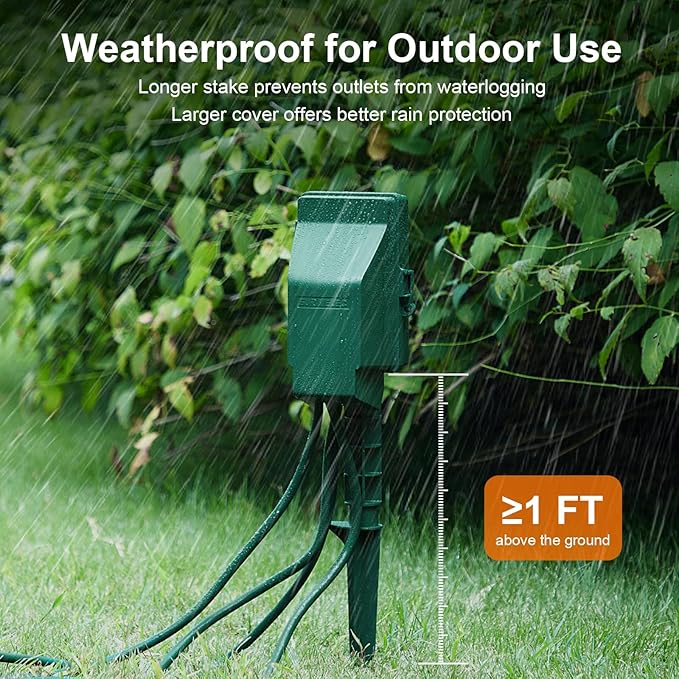 SURAIELEC Outdoor Power Stake, 7-Day Programmable Digital Timer, Power Strip Weatherproof, 6 Multi Plug Electrical Outlet Waterproof, 6 ft Extension Cord, for Outside Yard Light, Christmas Decorations