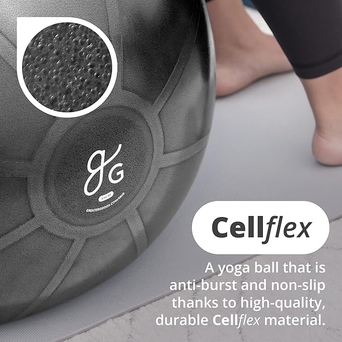 Greater Goods Yoga Ball Anti-Burst Exercise Ball for Pilates, Stability, Pregnancy & Workouts, Includes Pump, in Multiple Sizes and Colors