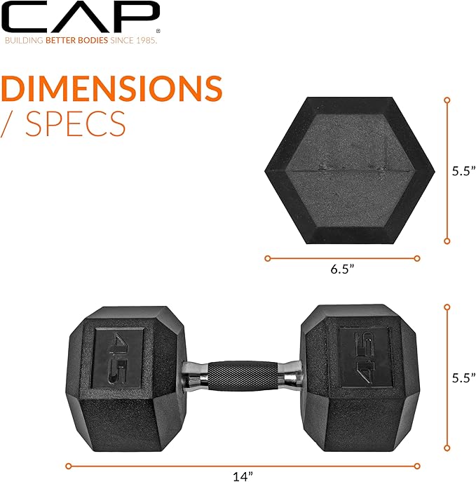 CAP Barbell Coated Hex Dumbbell Weight - Single | 10-120 lbs | Multiple Options