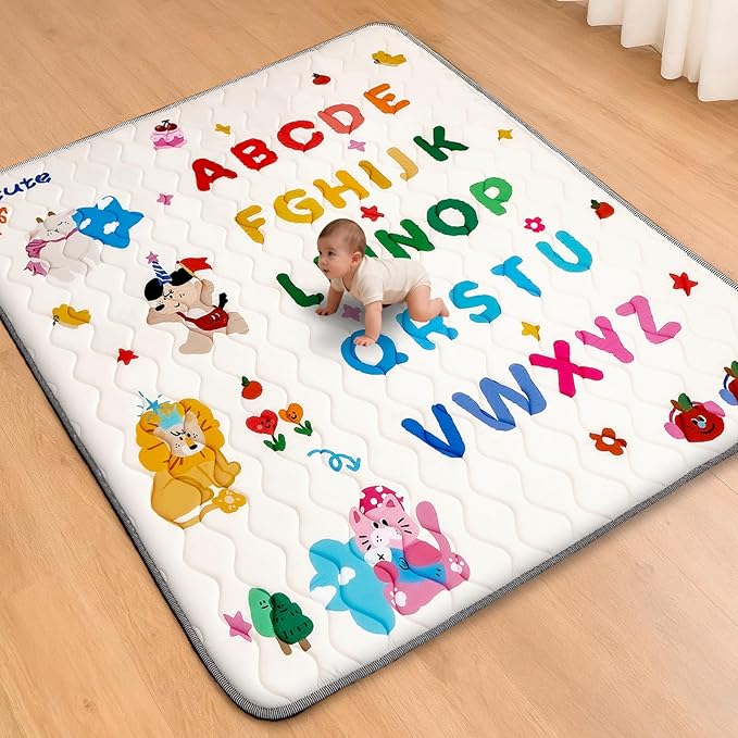 RONGFA Baby Play Mat for Floor, 50'' x 50'' Thicken Foam Soft Padded Mat for Baby, Playpen Mat for Toddlers Infant Kids, Machine Washable, Non-Slip Bottom Safe for Crawling (Circus)