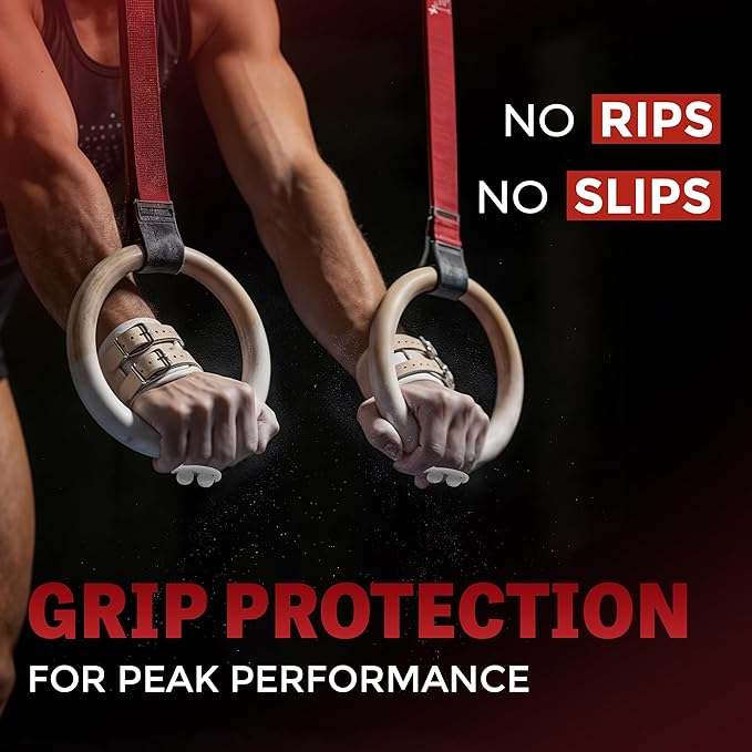 Reisport Men's Ring Gymnastics Grips - Durable Leather Hand Grips for Gymnastics Rings Men & Boys - Gymnastics Equipment & Accessories for Advanced Gymnasts