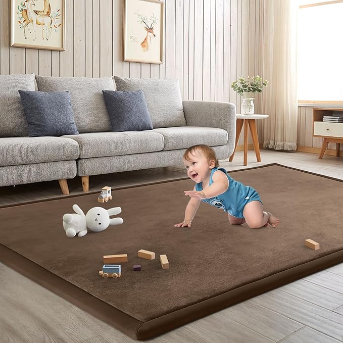 Baby Play Mat for Floor Nursery Rug Muscle Mat Area Rug Playroom Rug 65"x50" Playpen Mat Memory Foam 1.3" Thick Crawling Mat for Babies,Toddlers, Infants, Kids,Chestnut
