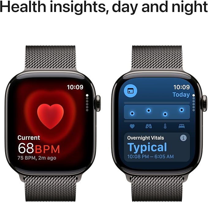 Apple Watch Series 10 [GPS + Cellular 46mm case] Smartwatch with Slate Titanium Case with Slate Milanese Loop - M/L. Fitness Tracker, ECG App, Always-On Retina Display, Carbon Neutral