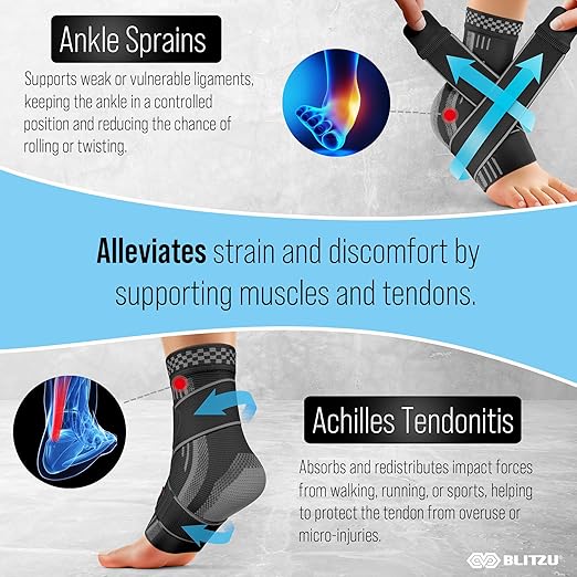 BLITZU Ankle Brace for Women, Men, Plantar Fasciitis Relief, Achilles Tendonitis Brace for Sprained Foot, Ankle Compression Sleeve with Strap Pink L