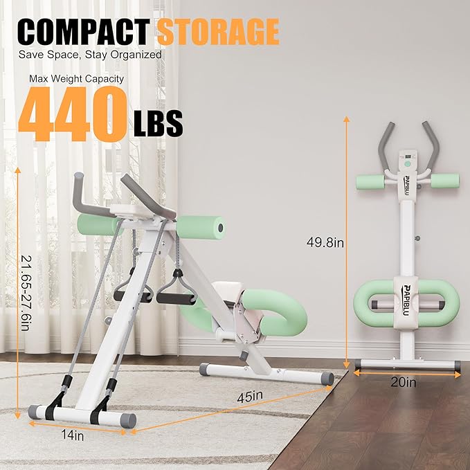 Abdominal Trainers - Adjustable Ab Trainer Machine, Foldable Abdominal Workout Equipment with Knee Protection - Home Gym Core Strength Trainer for Men & Women