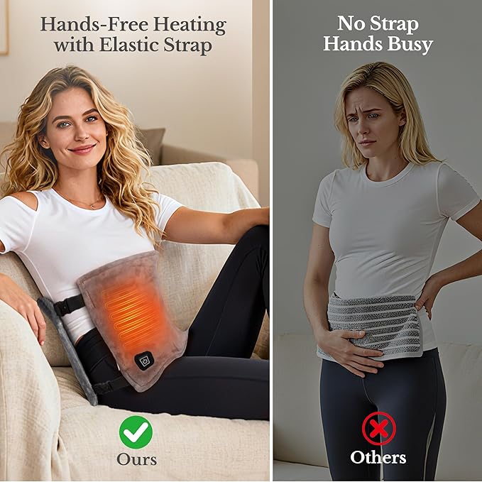 Cordless Heating Pad for Back Pain Relief & Cramps, 12"x24" Portable with Adjustable Straps, Battery Operated, 3 Heat Levels for Back/Shoulder/Legs, Gift for Mom