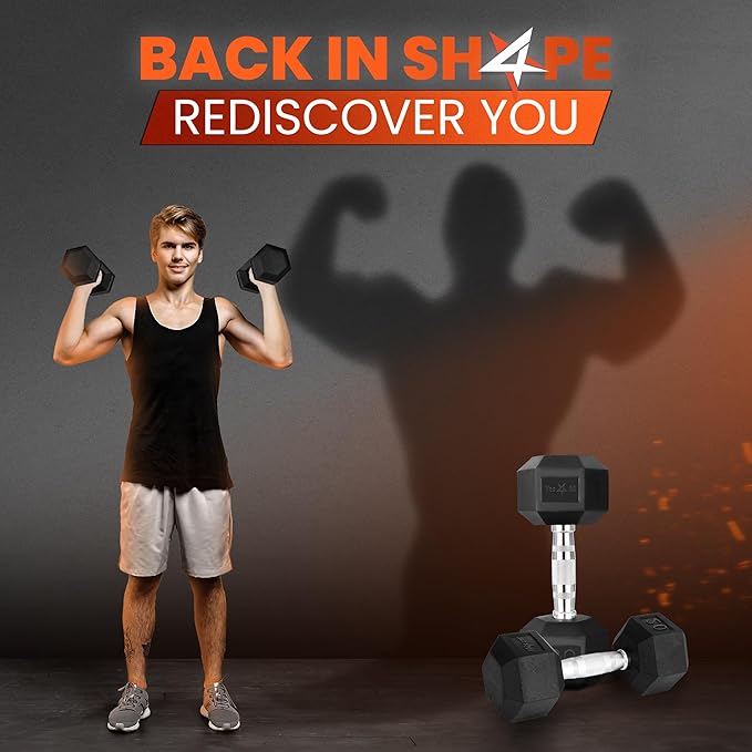 Yes4All Chrome/Rubber Grip Encased Hex Dumbbells – Hand Weights With Anti-Slip 10-30 LBS Pair