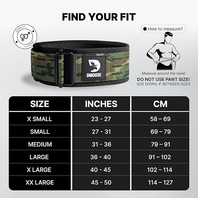 DMoose Weight Lifting Belt - Auto Locking Gym Belt for Olympic Training, WOD, Cross Training for Men and Women - 4" Nylon Workout belt with Adjustable Buckle - Provides Lumbar Support and Stability