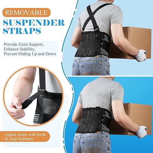 Back Support Belt with 2 Removable Suspender Straps, Back Posture Corrector for Heavy Lifting Safety Protector, Work Back Brace for Men Women in Construction, Warehouse Jobs X-Large