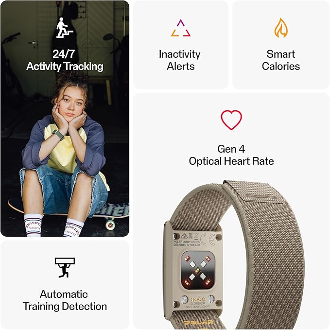 Polar Loop – Smart Screen-Free Wearable Health & Fitness Band with 24/7 Heart Rate, Sleep & Activity Tracking, Automatic Training Detection, No Subscription, 8-Day Battery.