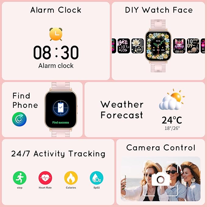 Smart Watch for Women Men, 1.85" HD 30-Day Long Battery Smartwatch, Compatible Android iOS Phones with Fitness Tracker/Heart Rate/Sleep Monitor/120+ Sports Modes IP68 Waterproof, 1000 mAh Gold