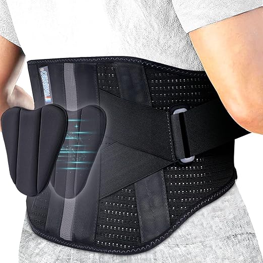 Timtakbo Back Brace Support Belt for Men Women, Back Support Brace for Lower Back Pain Relief with Lumbar Pad for Lifting at Work, Scoliosis Pain Relief Brace (Black,L/XL Fits 29.5”-37.5”Belly Waist)