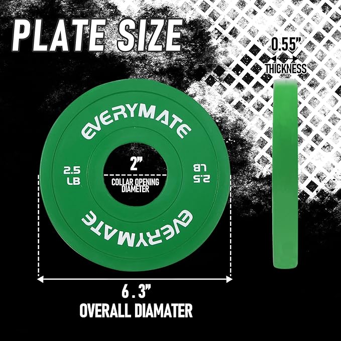 EVERYMATE Fractional Weight Plates - Olympic Bumper Plates for Cross Training - Steel Insert - 1.25LB, 2.5LB, 5LB