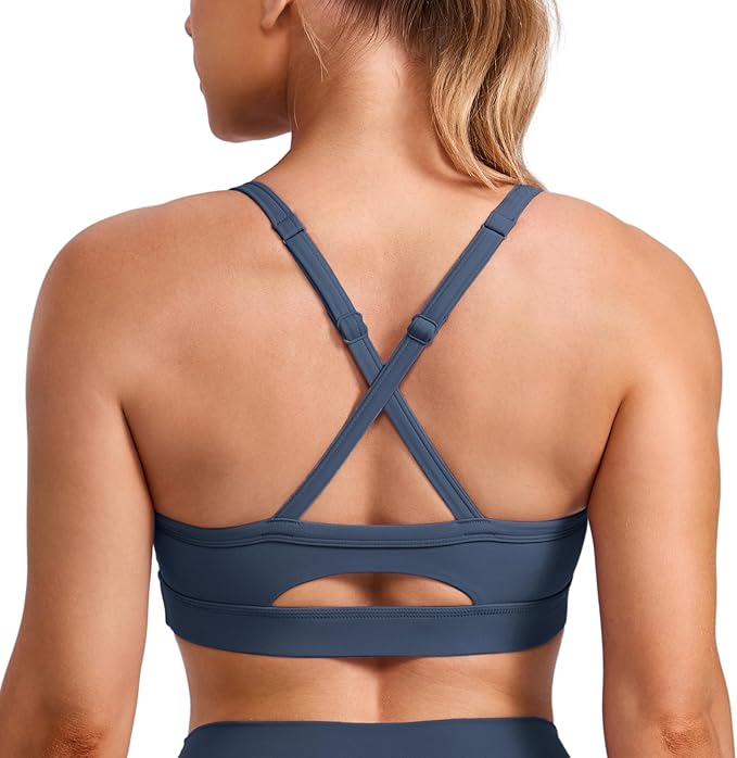 CRZ YOGA Butterlift Cut-Out Cross Back Sports Bras for Women - Medium Impact Adjustable Thin Straps Pilates Padded Gym Tops