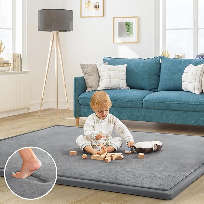 Baby Play Mat for Floor Nursery Rug Muscle Mat Area Rug Playroom Rug 39"x59" Memory Foam 1.3" Thick Crawling Playpen Mat For Babies,Toddlers, Infants, Kids,Grey