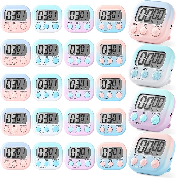 24 Pcs Multi-Function Electronic Timer Small Digital Kitchen Timer Digital Timers for Cooking Classroom Study Gym Magnetic Back and Large Display Exercise with Countdown/Up Mode