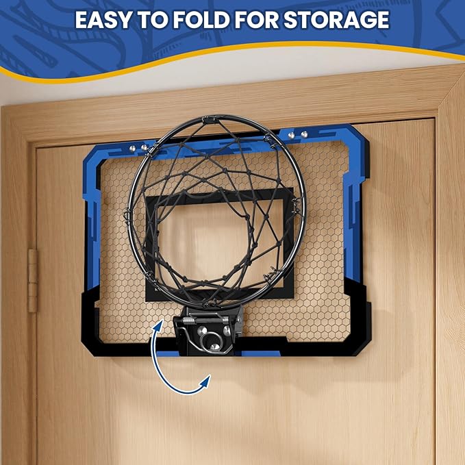 QDRAGON Mini Basketball Hoop, Over The Door Indoor, with 3 Balls/Inflator/Breakaway Rim, Basketball Toy Gifts for Kids and Adults, Suit for Bedroom/Office/Outdoor, Blue