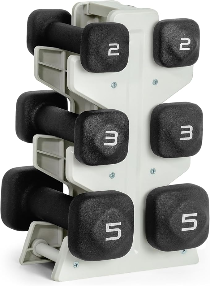 Tone Fitness Neoprene Dumbbell Set with Storage Rack – Non-Slip, Anti-Roll Hand Weights for Home Gym Workouts | 20 lb, 32 lb, 50 lb, 60 lb & 100 lb Options