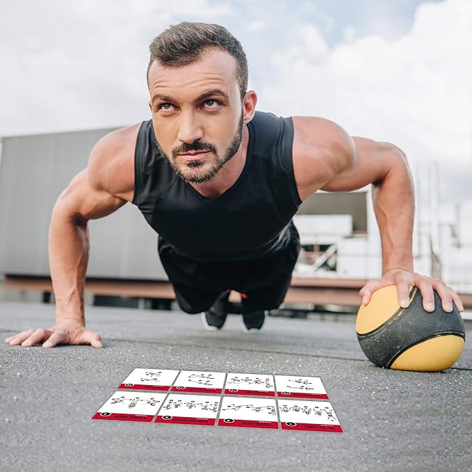 NewMe Fitness Medicine Ball Exercise Cards for Home Workouts, Workout Cards Deck for Women & Men, Beginner Fitness Guide to Training Exercises at Home or Gym