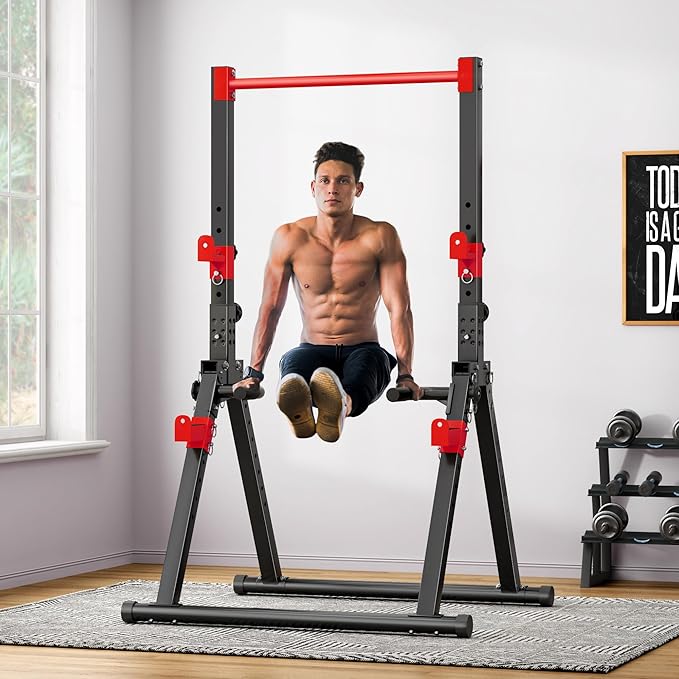 soges Foldable Power Tower, Pull Up Dip Station for Home Gym, 500 LBS Capacity Power Tower with Triangular Design, Adjustable Height Pull Up Bar for Full Body Workout