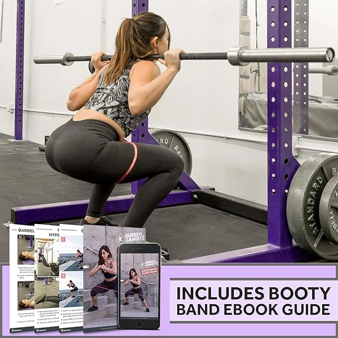 Rubberbanditz Extra Thick Booty Bands - for Glutes and Legs Workouts - Includes eGuide for Women - Mini Loop Exercise Band Engages HIPS, Thighs, Butt, and Abs - 5 Mini Resistance Band Sizes 5-100 lbs