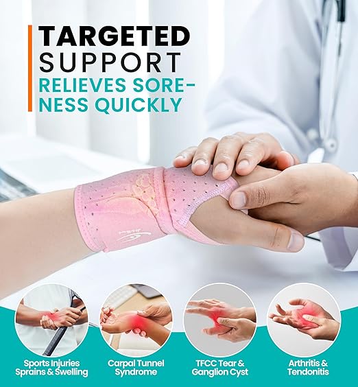 HiRui Wrist Wraps 2-Pack, Adjustable Breathable Wrist Support Brace for Men & Women – Pain Relief for Carpal Tunnel Syndrome, Tendonitis, Arthritis, Sports, Workouts – Fits Left & Right Hand (Pink)