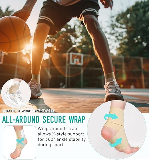 HiRui Ankle Support Brace for Men & Women, Adjustable Compression Strap for Sprains, Plantar Fasciitis, Achilles Tendonitis, Running, Workout, Sports – Fits Left & Right Foot (2, Khaki, Medium)