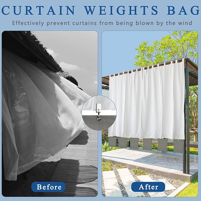12 Pack Outdoor Curtain Weights, 24oz Large Capacity Curtain Weights Bags Drapery Bottom Weighted Sandbag Bags with Sealed Bags & Clips for Drapes Pergola Cabana Gazebo Garden Yard