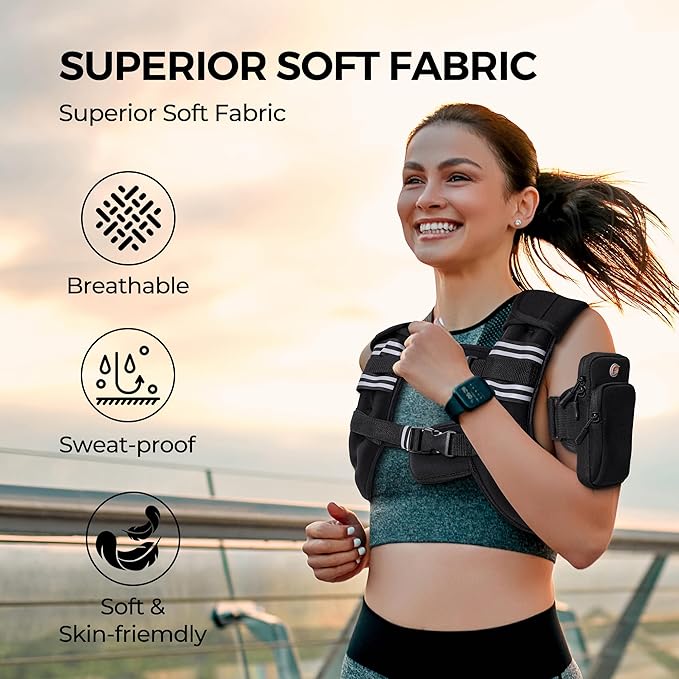 PACEARTH Weighted Vest,6lb/8lb/10lb/12lb/16lb/20lb/25lb/30lb Weight Vest with Reflective Stripe, Body Weight Vests for Women, Men, Weight Loss Workout, Strength Training, Running, Walking, Jogging