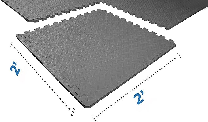 BalanceFrom Puzzle Exercise Mat 3/4' Thick, EVA Interlocking Foam Floor Tiles for Home Gym, Mat for Home Workout Equipment, Floor Padding for Kids, Gray, 24 in x 24 in x 3/4 in, 24 Sq Ft - 6 Tiles