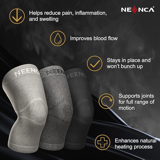 NEENCA Ultra-thin Knee Sleeve for Knee Pain, Lightest Knee Compression Sleeve with Graphene Ions Infused Fabric for Pain Relief, Swelling, Arthritis, Poor Circulation, Running, Sport