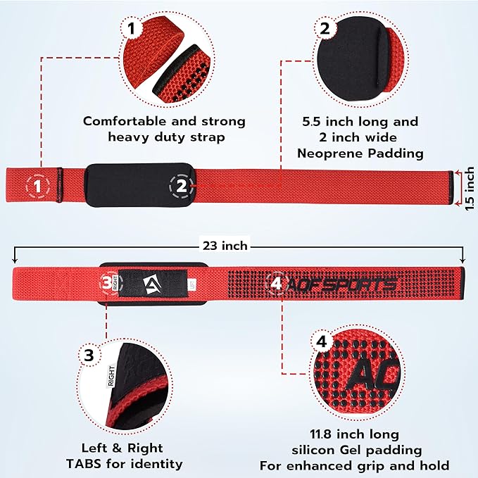 AQF Lifting Wrist Straps for Weightlifting, Powerlifting & Deadlifts – 23” Neoprene Padded Cotton Straps for Strength Training & Gym Workouts - Maximum Grip Support for Men & Women