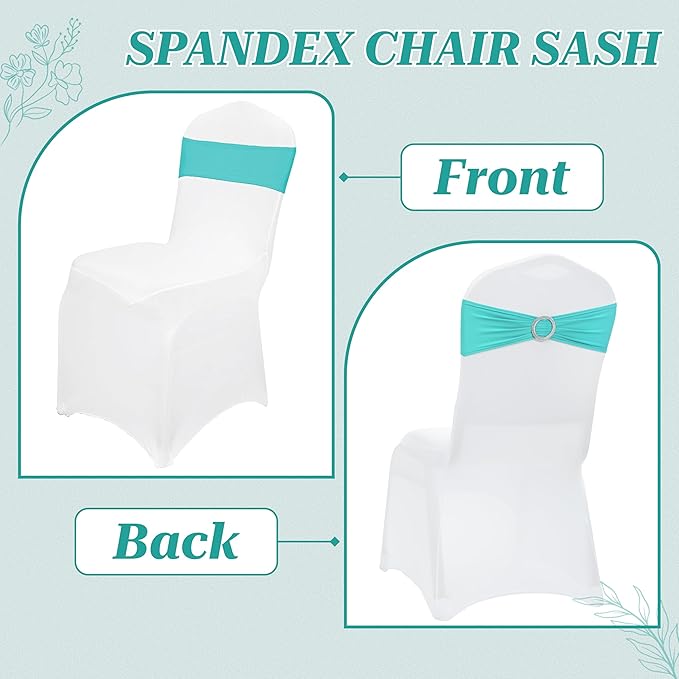 MDS Pack of 200 Spandex Chair Sashes Bow Universal fits Elastic Stretch Chair Bands Ties with Buckle for Wedding Party Banquet Events Decoration Spandex Slider Sashes Bow - Aqua Blue