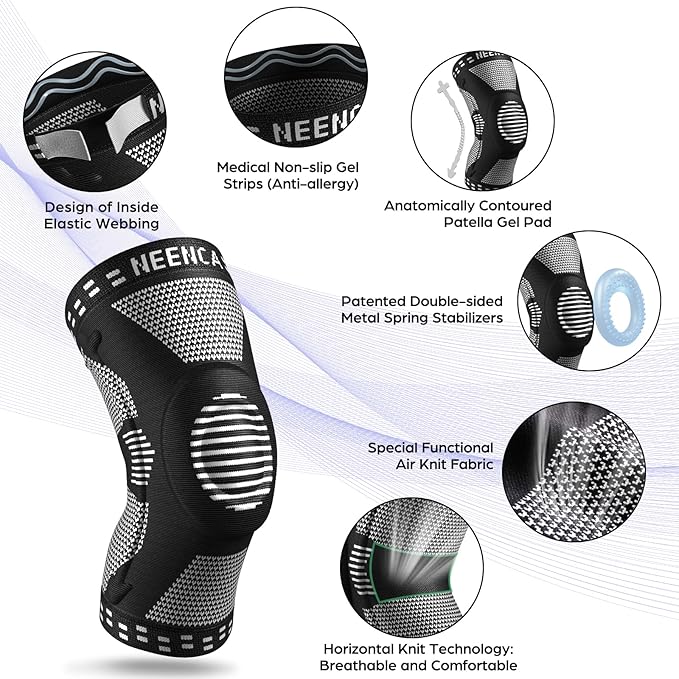 NEENCA Professional Plus Size Knee Brace, Knee Compression Sleeve for Larger Legs and Bigger Thighs, Medical Knee Support for Knee Pain Relief, Injury Recovery, Sports Protection, Single 4XL