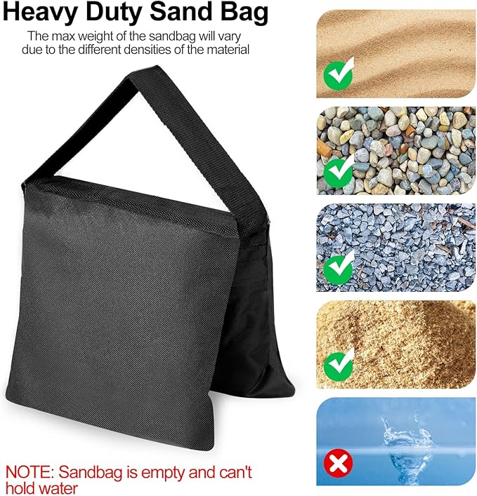 EMART Heavy Duty Sandbag Photo Studio Weight Bag Saddlebag Design for Photography Light Stand Tripod, Outdoor Patio, Sports, Pop up Tent, Umbrella Base, Camping, Fishing Chair -8 Packs Set(Black)
